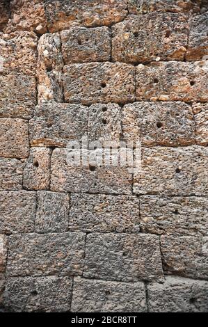 Ancient stone wall in Angkor Wat Stock Photo