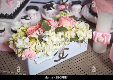 Chanel Theme Customized Cake . Chanel Cake Smash . Candy bar Chanel birthday,  Chanel birthday party . Baku, Azerbaijan . 24.01.2020 Stock Photo - Alamy
