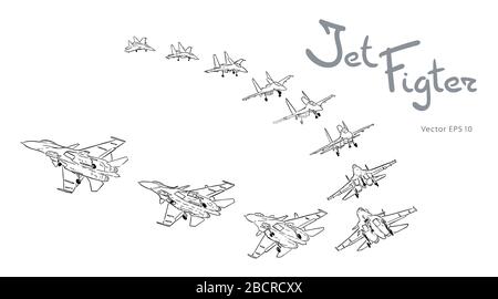 Modern Russian jet fighter aircraft flying by. Vector draw Stock Vector
