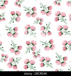 seamless repeat pattern with peonies flowers, watercolor botanical flower decoration Stock Photo