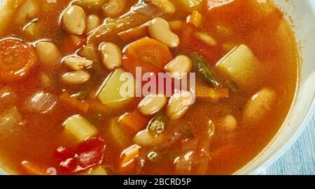 Israeli White Bean Soup, chicken broth and beans. Stock Photo