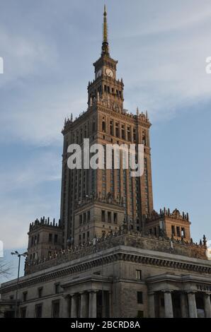 Exterior of the Palace of Culture and Science (PKiN), built 1955, designed by Lev Rudnev, August, Warsaw, Poland, 2019 Stock Photo