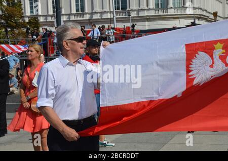 People on Piłsudski Square, 80th anniversary of the outbreak of World War II commemorations, Warsaw, Poland, 1 September 2019 Stock Photo