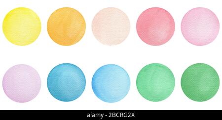 set of watercolor colorful dots, vibrant colors circles design element for poster, invitation, frame or party, watercolor geometric design Stock Photo