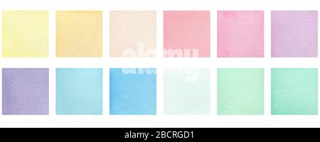 set of watercolor colorful squares isolated on white, pastel colored square design element for poster, invitation, frame or card Stock Photo