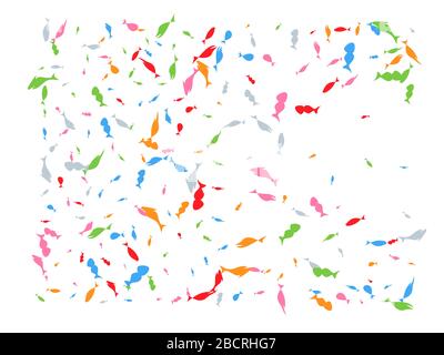 Confetti new background multicolor. Colored hand drawn fish rendering. The good confetti background illustrations design. Stock Vector