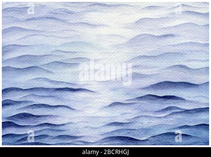 abstract bright and navy blue water background, watercolor ocean water design for tourism posters or brochure, ocean illustration with wave pattern Stock Photo