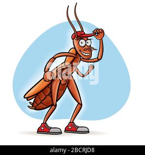Cockroach vector cartoon clipart. Sly roach is looking and laughing. Stock Vector