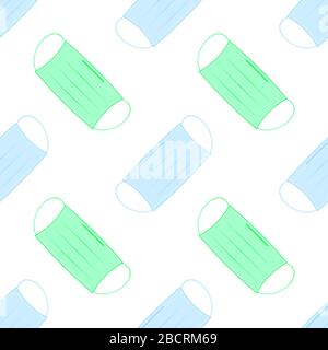 Face Medical Mask Seamless Pattern Isolated on White Background Stock Vector