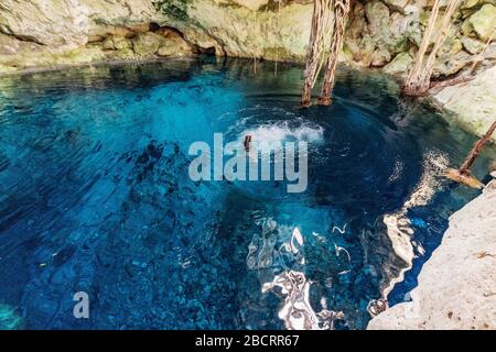 blue cenotes near Cuzama, Mexico Stock Photo