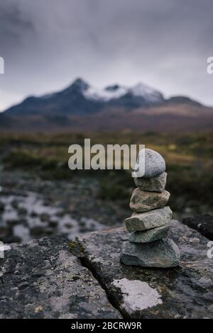 A small cairn on Sligachan Old Bridge on the Isle of Skye, Scotland UK Stock Photo