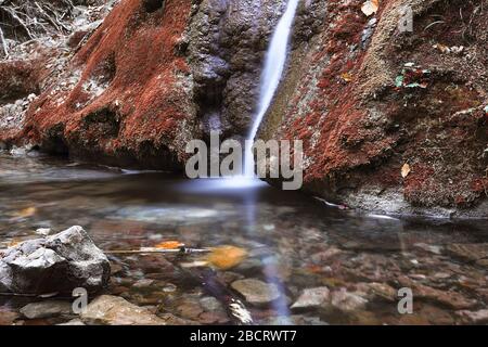 closeup of Susara waterfall in autumn, Cheile Nerei National Park, Romania Stock Photo