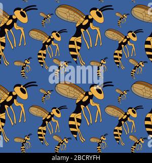 cartoon flying wasp. seamless pattern. stock vector illustration Stock Vector