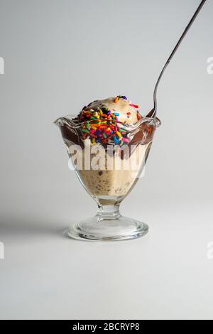 Chocolate peanut butter ice cream sundae Stock Photo
