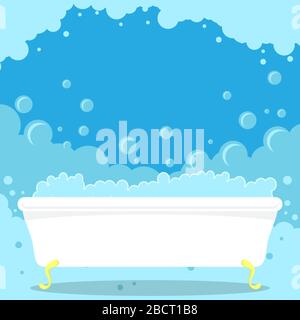 Retro White Bathtub with Foam at Floor Stock Vector