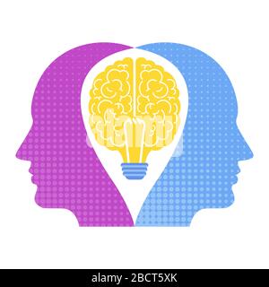Brainstorming. Two heads, one brain. Creative technique for generating ideas Stock Vector