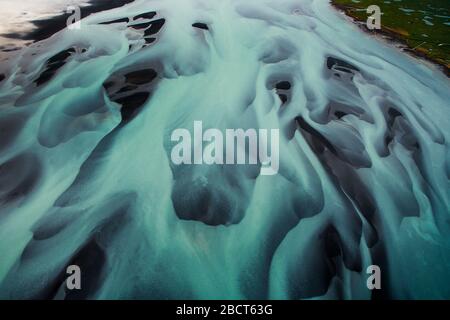 above, abstract, aerial, amazing, background, beautiful, blue, cold, colorful, delta, drone, europe, fly, glacial, glacier, glacier river, global warm Stock Photo