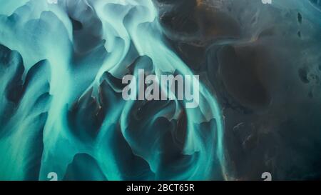 Blue glacier river in Iceland from an aerial perspective Stock Photo
