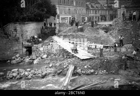 Repairing bomb damage  in Troyes France 1946 Stock Photo