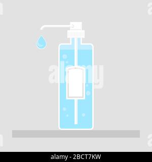 Hand Wash Gel Icon. Medical Sanitizer Symbol. Liquid Soap for Disinfection. Plastic Dispenser. Cleanser for Hygiene. Stock Vector