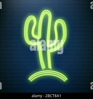 Neon cactus lamps, beach party led tequila sign. Mexican party vector illustration. Stock Vector