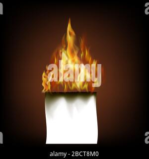 Burning White Paper Isolated on Black Background Stock Vector