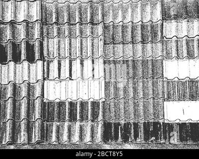 Distress old roof tile. Black and white grunge background. EPS8. Vector illustration. Stock Vector