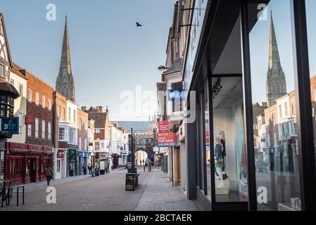 Salisbury, Wiltshire, UK. 25th March 2020. What is usually a city teeming with tourists and shoppers, Salisbury is eerily quiet in the wake of Boris J Stock Photo