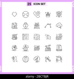 Universal Icon Symbols Group of 25 Modern Lines of science, atom, contact, training, conference Editable Vector Design Elements Stock Vector
