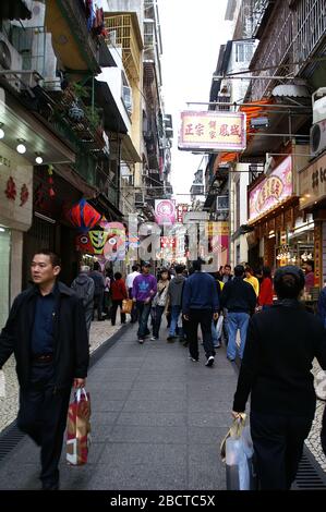 Macau, FEB 8, 2005 - People walking along the Saint Paul's area Stock Photo