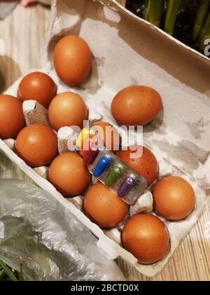Brown eggs prepared for dying for Easter day Stock Photo - Alamy