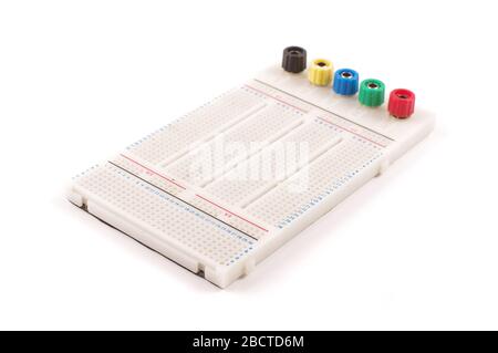 Breadboard for solderless electronics prototyping and testing new schematics Stock Photo
