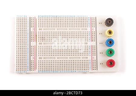 Breadboard for solderless electronics prototyping and testing new schematics Stock Photo