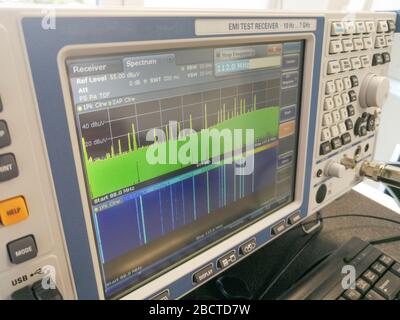 Radio frequency spectrum during electromagnetic compatibility emissions scan Stock Photo