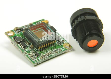 Analog signal camera sensor close up of drone first player view camera Stock Photo