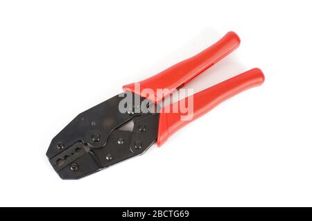 Professional tool for coaxial cable preparation, crimping and termination isolated on the bright background Stock Photo