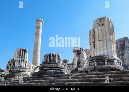 Apollo temple ruins in the ancient city of Didim, Turkey Stock Photo