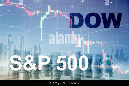 American stock market. Sp500 and Dow Jones. Financial Trading Business concept. Stock Photo