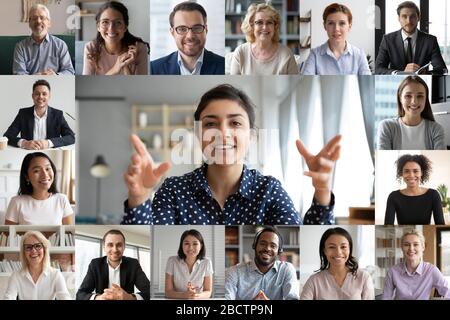 Webcam view people involved in videoconference lead by indian leader Stock Photo