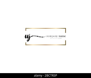 UJ Initial Letter handwriting logo hand drawn template vector, logo for beauty, cosmetics, wedding, fashion and business Stock Vector