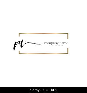 PT Initial Letter handwriting logo hand drawn template vector, logo for beauty, cosmetics, wedding, fashion and business Stock Vector