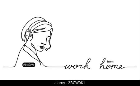 Work from home lettering and vector illustration. Person with headset. Stock Vector