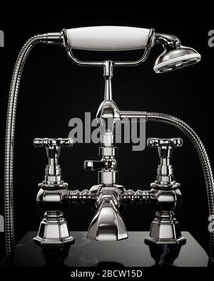 Vintage old style classic new shower bathtub faucet. 3d rendering illustration Stock Photo