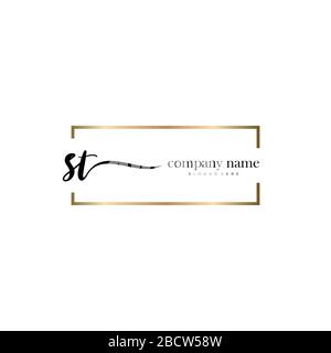 ST Initial Letter handwriting logo hand drawn template vector, logo for beauty, cosmetics, wedding, fashion and business Stock Vector