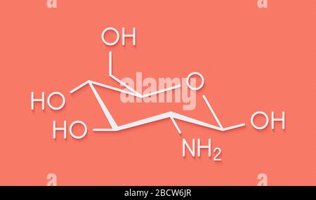 Glucosamine dietary supplement molecule. Used in treatment of osteoarthritis. Skeletal formula. Stock Photo