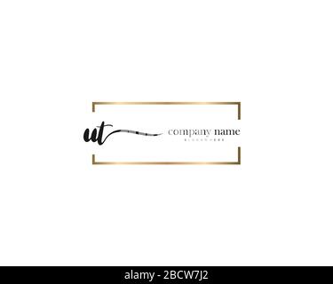 UT Initial Letter handwriting logo hand drawn template vector, logo for beauty, cosmetics, wedding, fashion and business Stock Vector