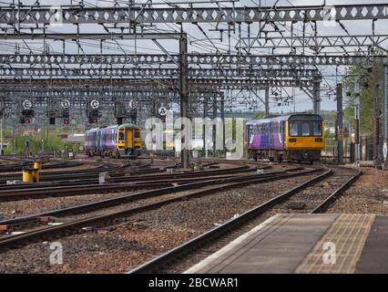 Northern rail class 158 sprinter and class 142 pacer trains at the west end of Leeds station
