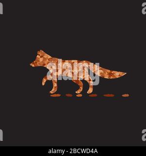 Fox silhouette of spots on a black isolated background. Vector image Stock Vector