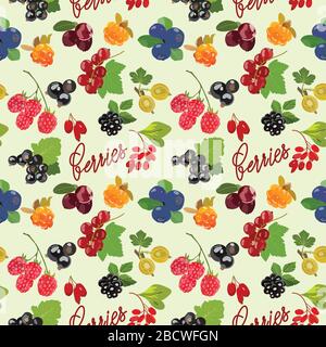 Seamless pattern with juicy berries. Vector illustration. Stock Vector