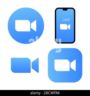 Blue camera icon - Live media streaming application for the phone, conference video calls with several people at the same time vector icon logo Stock Vector